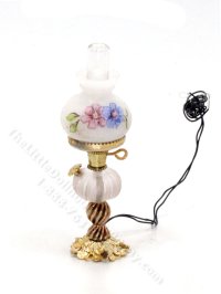 (image for) Miniature Brass and Floral Oil Lamp for Dollhouses