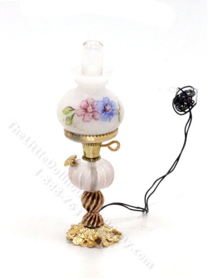 (image for) Miniature Brass and Floral Oil Lamp for Dollhouses