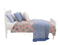 (image for) Miniature Coral/Cobalt Twin Bed for Dollhouses by Carol Moore