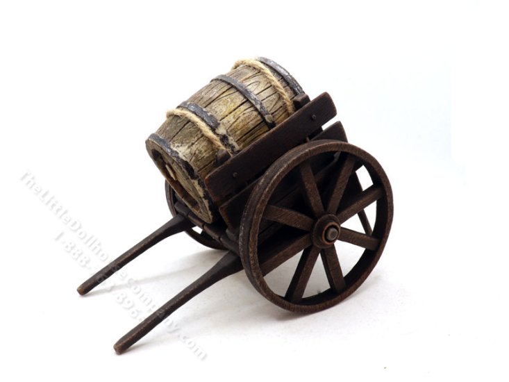 (image for) Miniature Barrel on Cart Trolley for Dollhouses