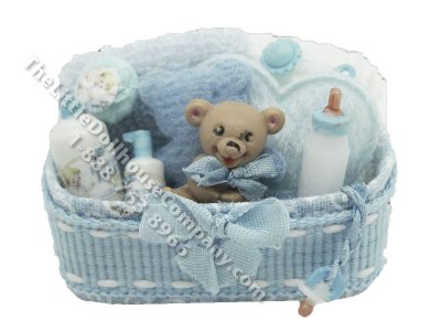(image for) Miniature Baby Nursery Gift Basket Kit in Blue for Dollhouses