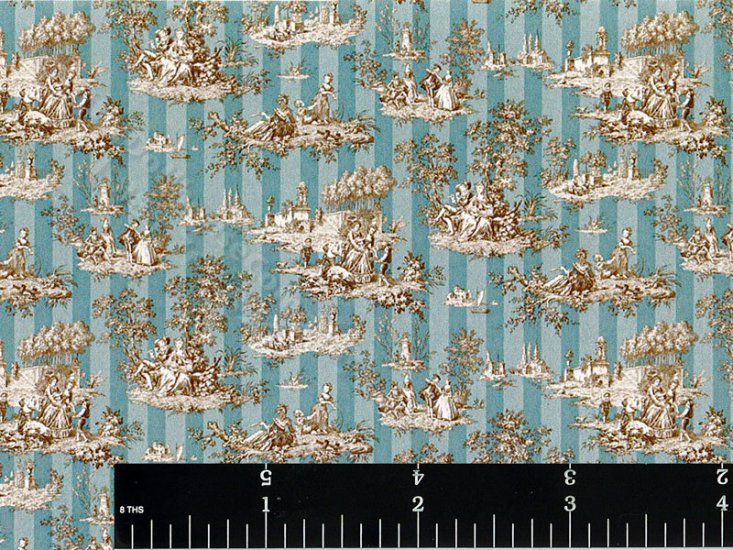 (image for) Blue Striped Toile Miniature Wallpaper for Dollhouses