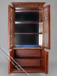 (image for) Miniature Walnut Finish Mirrored Display Cabinet for Dollhouses