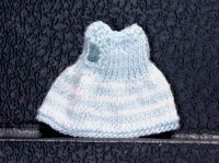 (image for) Miniature Powder Blue and White Handknit Doll's Dress