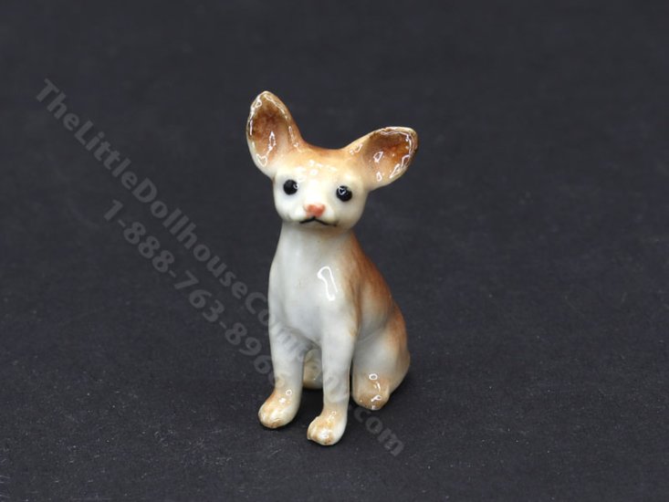 (image for) Miniature Porcelain Brown Chihuahua for Dollhouses