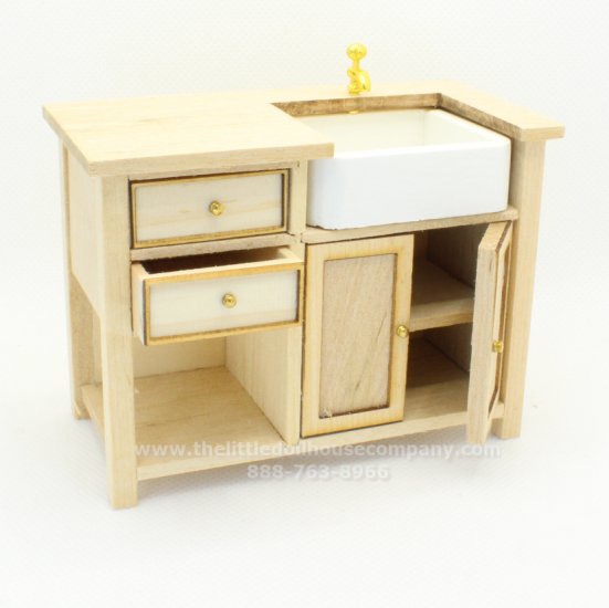 (image for) Miniature Unfinished Small Sink in Cabinet for Dollhouses
