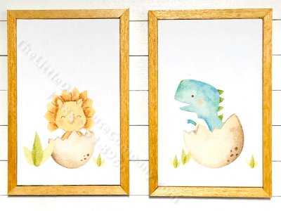(image for) Miniature Pair Framed Baby Triceratops and T-Rex Board Prints