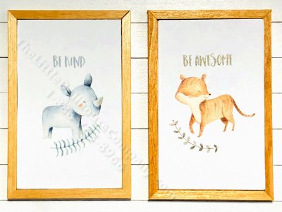 (image for) Miniature Pair Framed Rhino & Tiger, Be Awesome Be Kind Prints