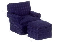 (image for) Miniature Traditional Blue Club Chair and Ottoman