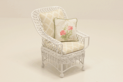 (image for) Miniature White Metal Arm Chair with Beige Cushions