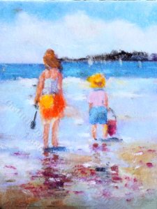 (image for) Children at the Beach Painting by Larry Morganti