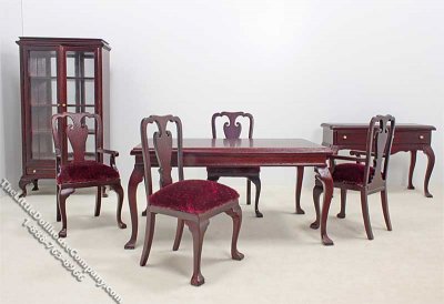(image for) Miniature 7 Piece Mahogany Dining Room Set for Dollhouses