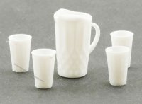 (image for) Dollhouse Scale Model White Pitcher with four Glasses