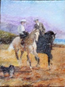 (image for) Miniature Painting of Two Cowboys by Larry Morganti