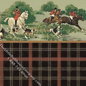 (image for) Fox Hunt on Plaid Pattern Miniature Wallpaper for Dollhouses