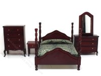 (image for) Miniature Mahogany 5pc Bedroom Set for Dollhouses