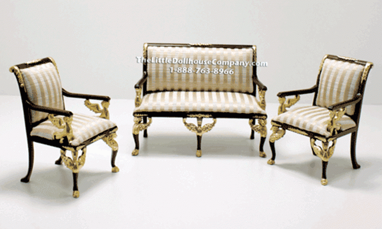 (image for) Dollhouse Miniature Mahogany and Gold 3pc Living Room Set