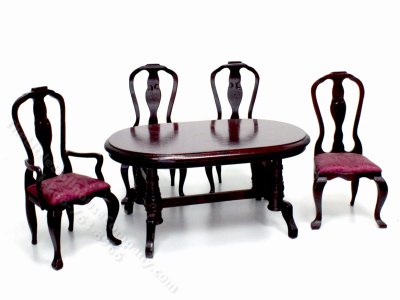 (image for) As-Is Miniature 5 Pc. Mahogany Dining Set for Dollhouses
