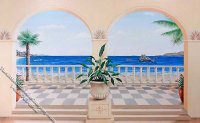 (image for) Waterfront Balcony Scene Miniature Mural for Dollhouses