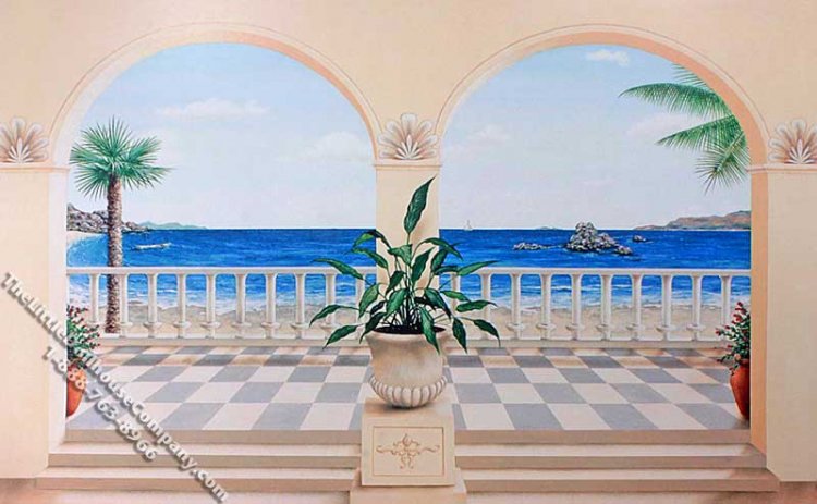 (image for) Waterfront Balcony Scene Miniature Mural for Dollhouses