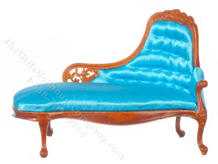 (image for) Miniature Louis XV Chaise for Dollhouses - Blue/Walnut