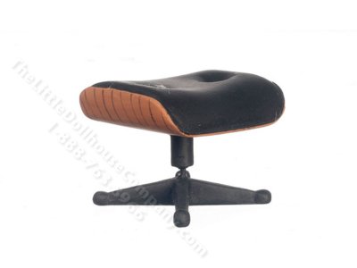 (image for) Miniature Black Leather Ottoman for Dollhouses