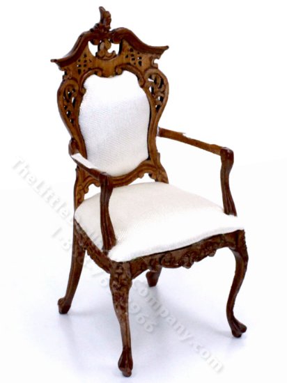 (image for) Dollhouse Miniature Walnut Armchair with Silk Upholstery