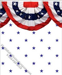 (image for) Blue Stars on White w/Bunting Border Pattern Dollhouse Wallpaper