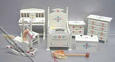 (image for) Miniature 8 Piece Painted Nursery Set for Dollhouses
