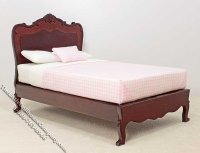 (image for) Miniature Mahogany Bed with Pink Gingham Sheet for Dollhouses