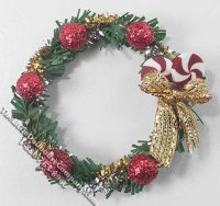 (image for) Miniature Wreath with Gold Bow & Red Ornaments for Dollhouses