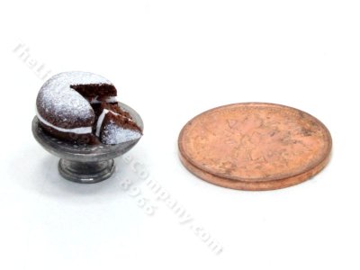 (image for) 1:24 Cut Chocolate Cake on Pewter Stand by Charlotte Willmott