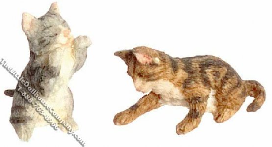 (image for) Miniature Gray and Brown Kittens Playing for Dollhouses