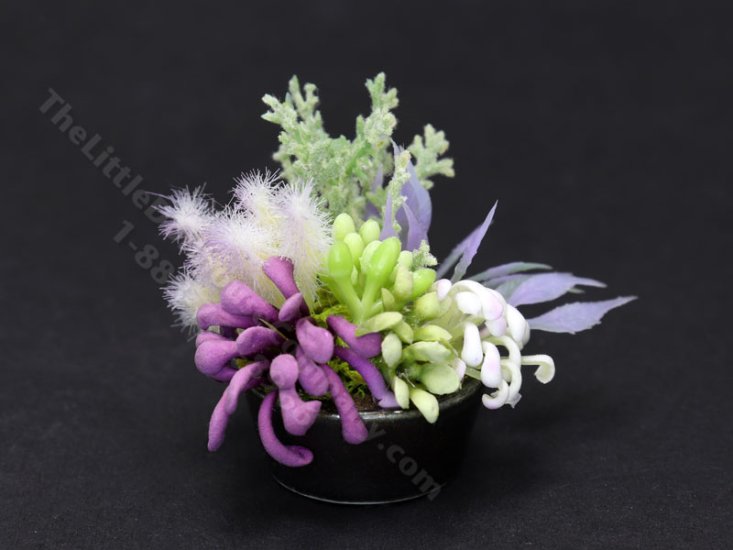 (image for) Vintage Miniature Purple & Green Potted Succulent Arrangement for Dollhouses