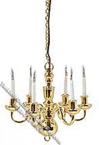 (image for) Dollhouse Scale Model 6-Arm Candle Chandelier w/Bi-Pin 12v Bulbs