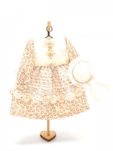 (image for) Miniature Cream Dress w White Lace and Bows by Cheryl Warder