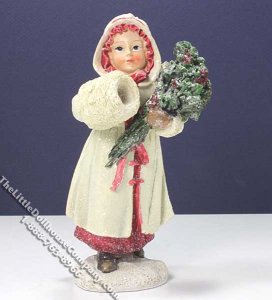 (image for) Miniature Girl Holding Holly Bouquet for Dollhouses