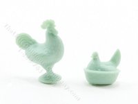 (image for) Miniature Rooster & Nesting Hen Figurines - Jade Green