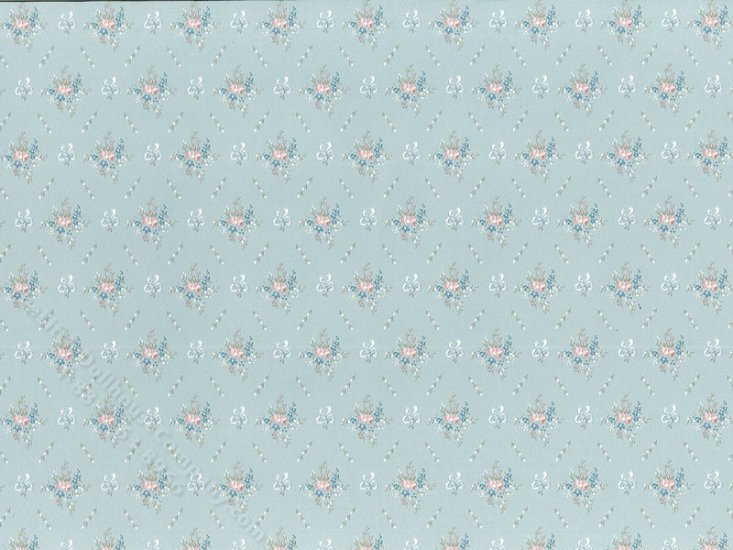 (image for) Dollhouse Scale Model Wallpaper - Blue Bouquet