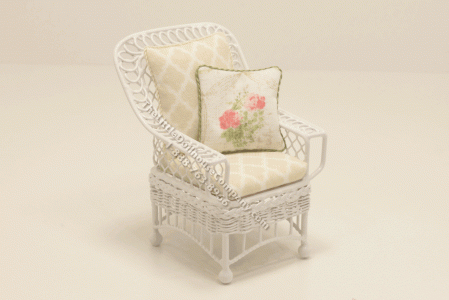 (image for) Miniature White Metal Arm Chair with Beige Cushions