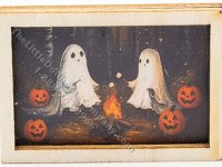 (image for) Miniature Halloween Picture In Frame for Dollhouses - Ghosts Around Campfire