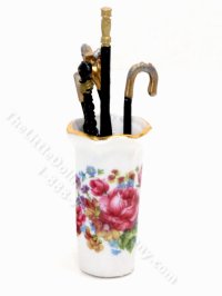 (image for) Miniature Porcelain Umbrella and Cane Stand for Dollhouses