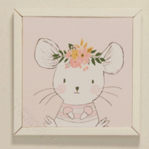 (image for) Miniature Square Print on Wood of Mouse in a Flower Crown