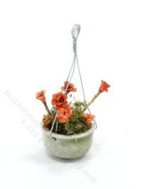 (image for) Miniature Hanging Pot of Orange Flowers for Dollhouses