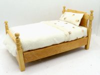 (image for) Miniature Oak Bed with White and Floral Bedding