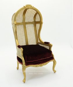 (image for) Miniature Cane Back Gold and Burgundy Porter Chair