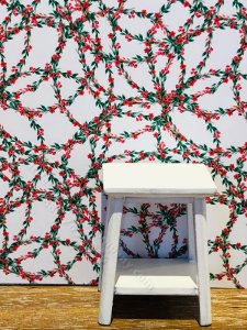(image for) Dollhouse Scale Model Wallpaper - Vines & Red Flowers - 3pc Set