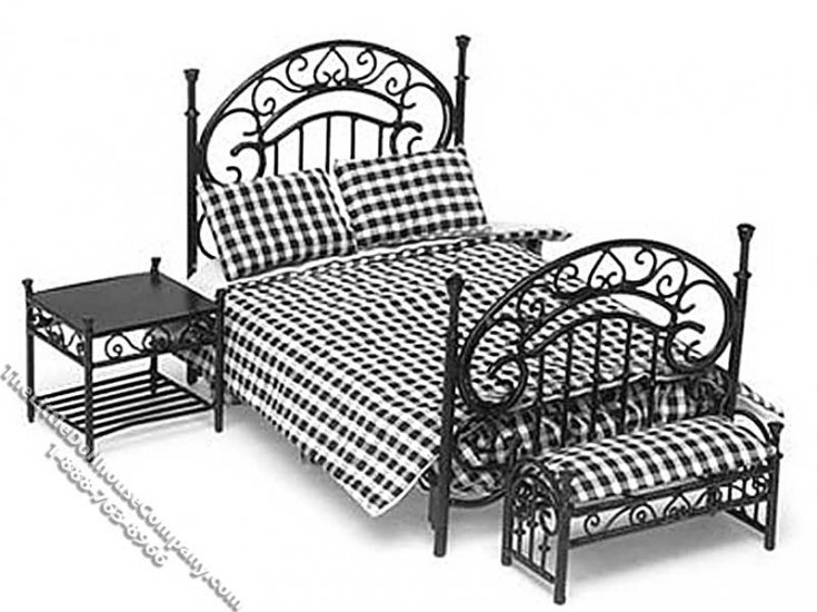 (image for) Miniature Black & White 3pc Bedroom Set for Dollhouses