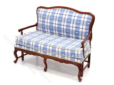 (image for) Bespaq Design Miniature Blue Check Walnut Sofa for Dollhouses
