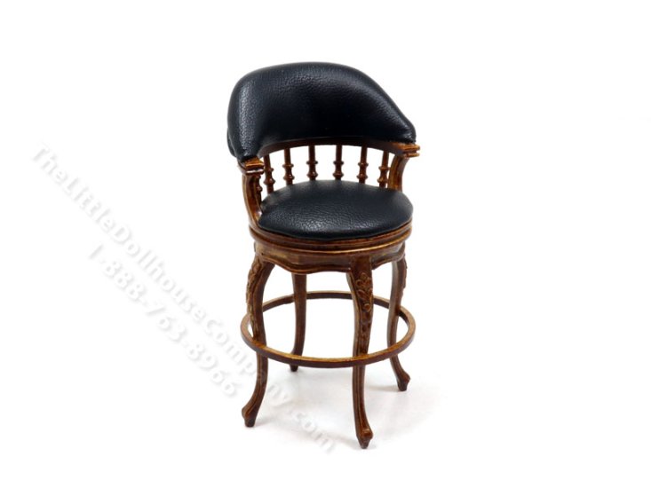 (image for) Miniature Black Leather Bar Stool for Dollhouses